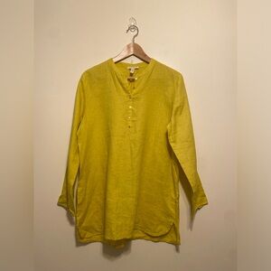 Eileen Fisher Organic Linen Neon Yellow Blouse. Size S